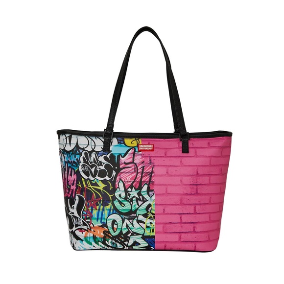 Sprayground Handbags - Sprayground Pink and Black Graffiti Tote